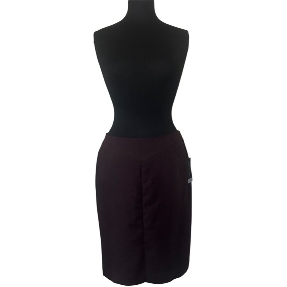 Worthington Burgundy Black Pencil Skirt Check Pattern Poly Blend Women's Size 8